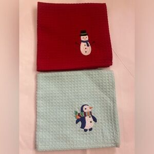 NWOT Dishcloth Set waffle weave Red Snowman Light blue Penguin Dishcloths